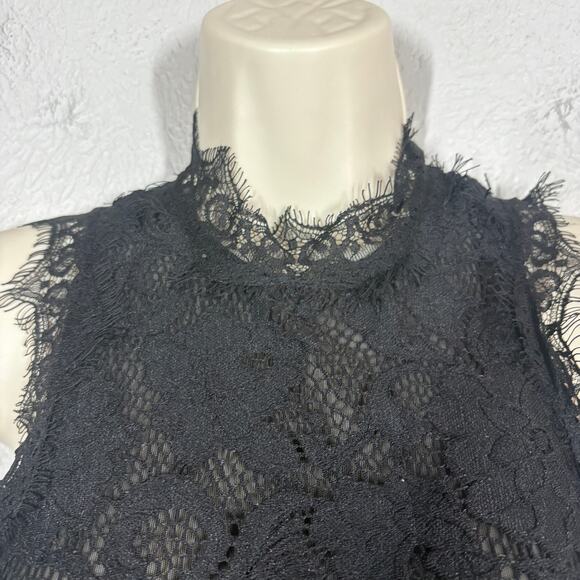 H&M Lace Midi Dress Flare Pleated Skirt Black High Neck Sleeveless - 6 - Picture 5 of 6